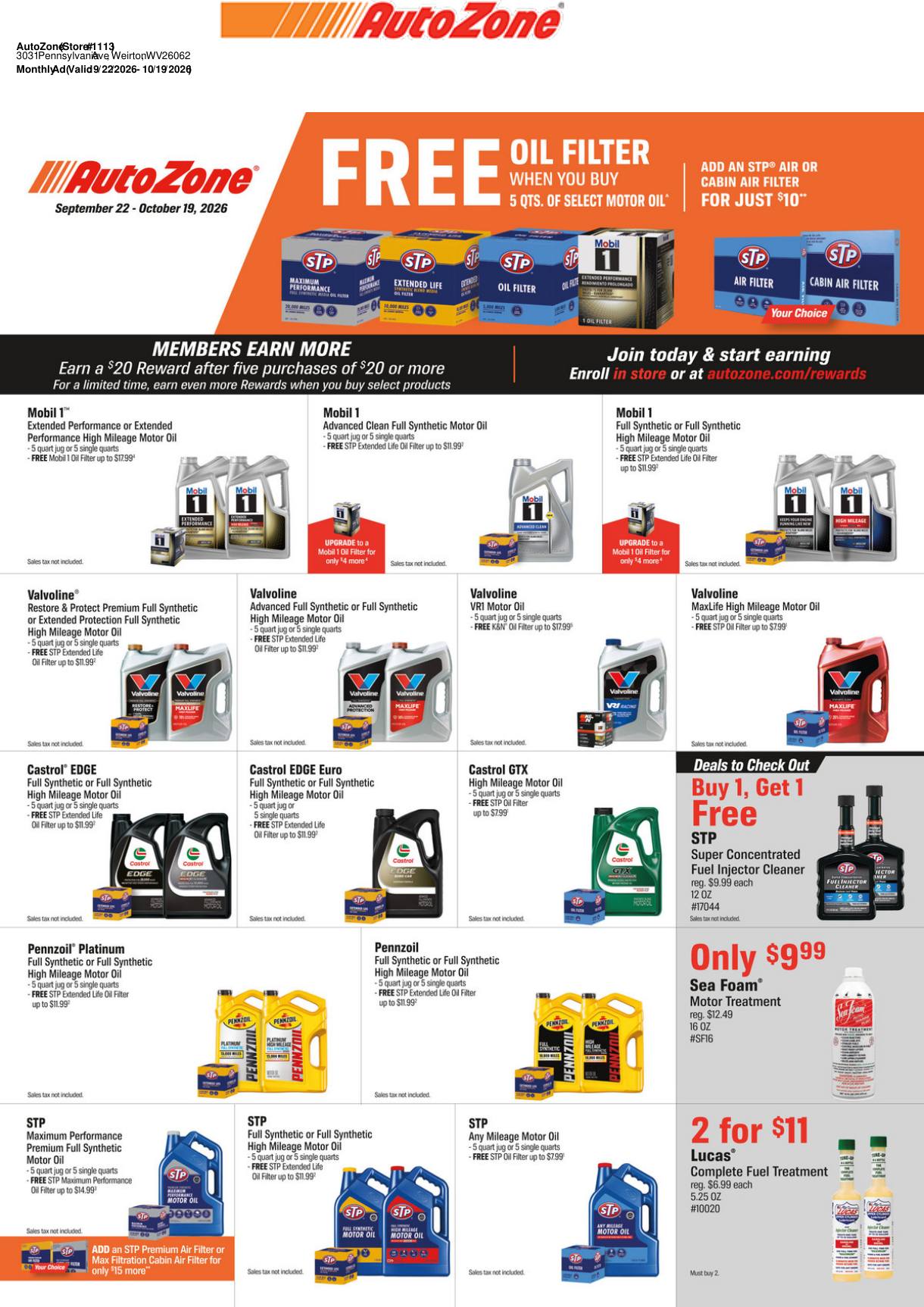 Autozone Ad (September 22 - October 19, 2026) - Image 1 Sept. 22 - Oct. 19