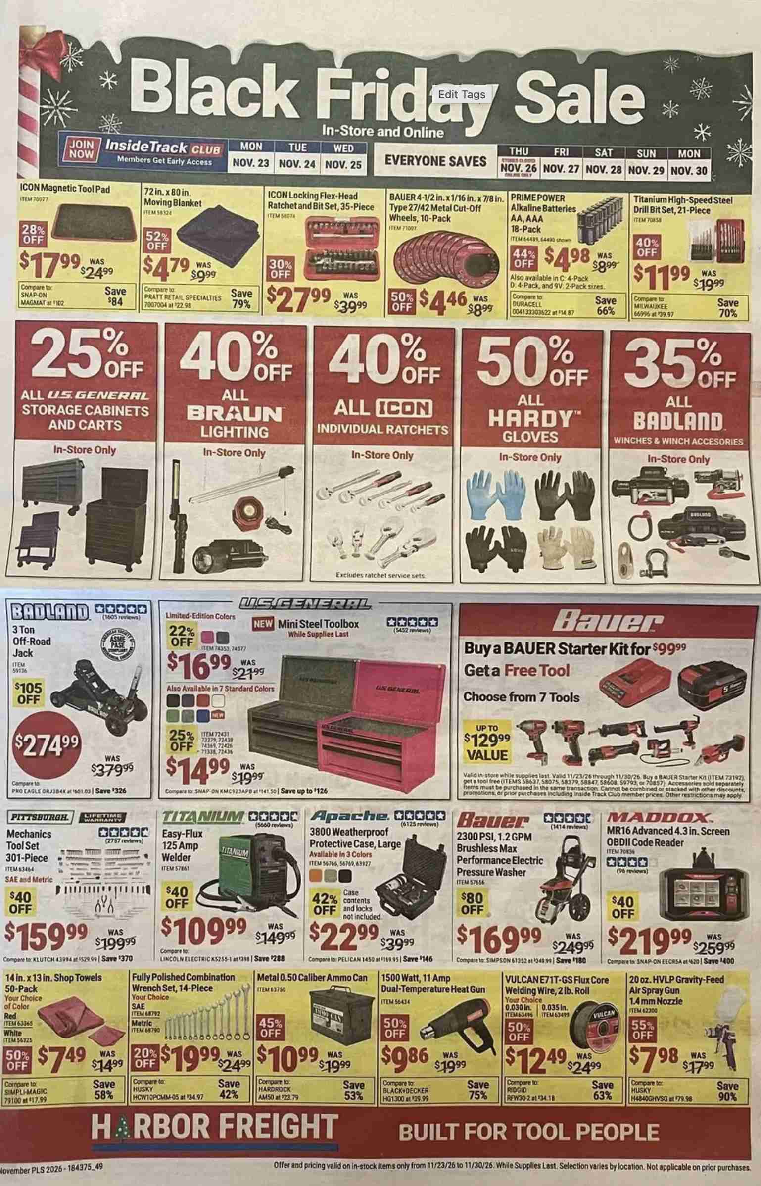 Harbor Freight Black Friday Deals Ad 2026 - Image 1 Nov 23 - 30