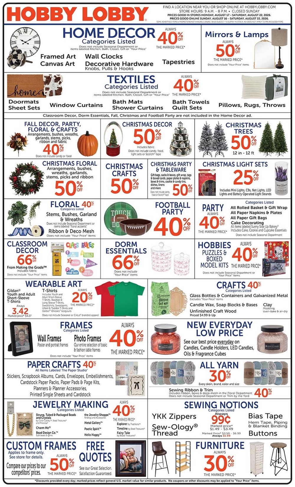 Hobby Lobby Weekly Ad Deals August 16 - 22, 2026 - Image 1 August 16 - 22