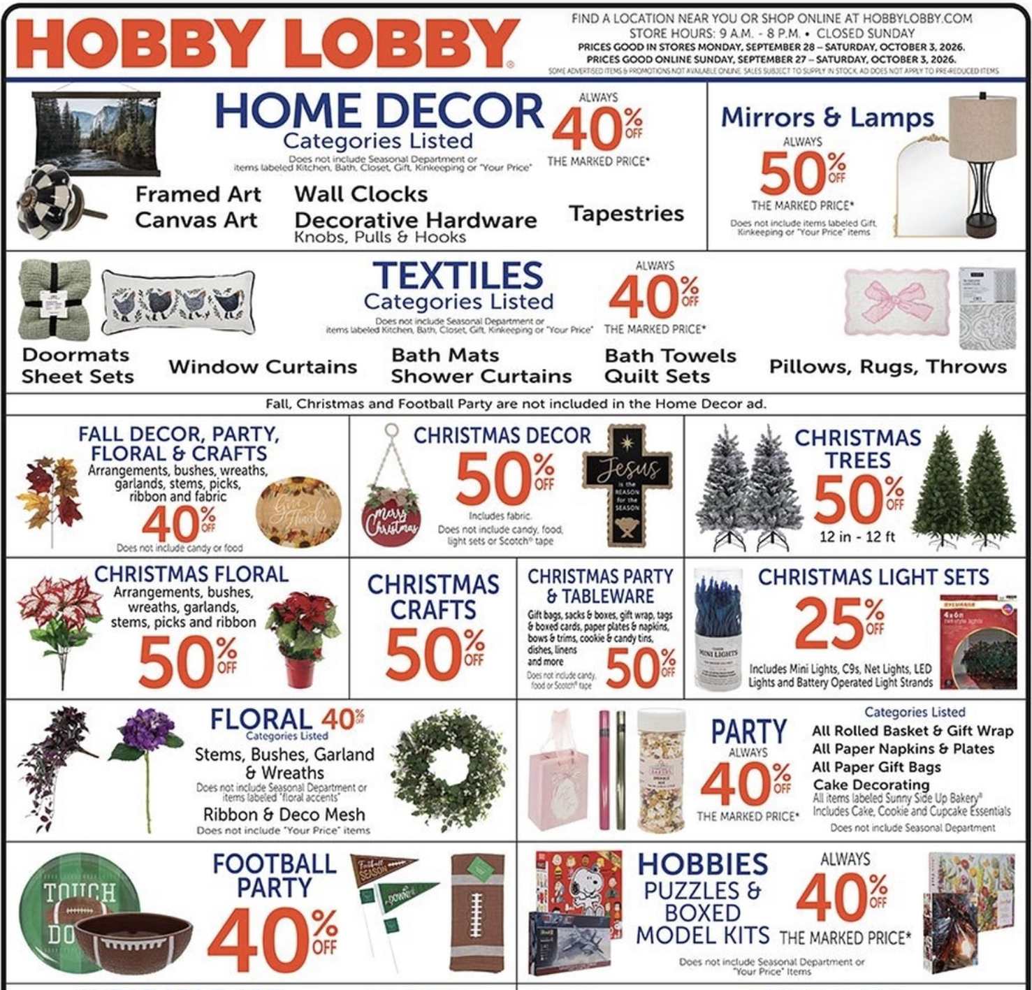 Hobby Lobby Weekly Ad Deals September 27 - October 3, 2026 - Image 1 Sept. 27 - Oct. 3